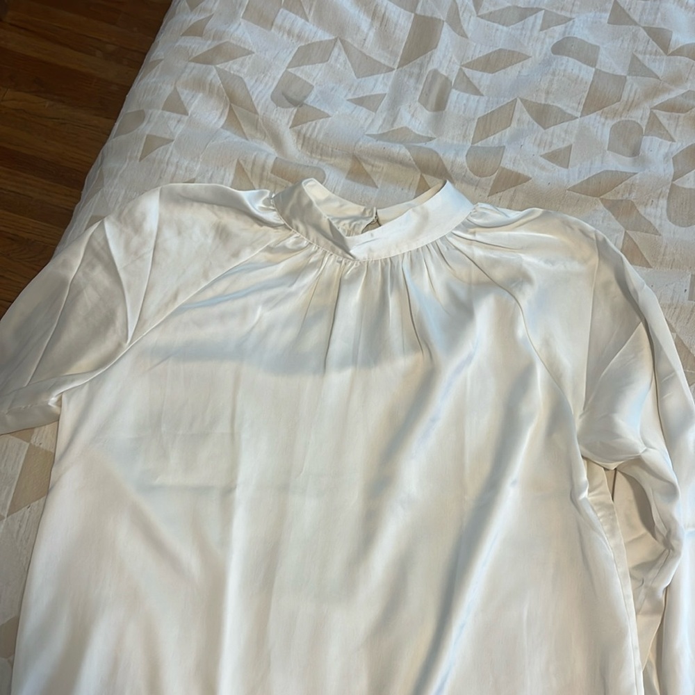 Ann Taylor high neck satin blouse.